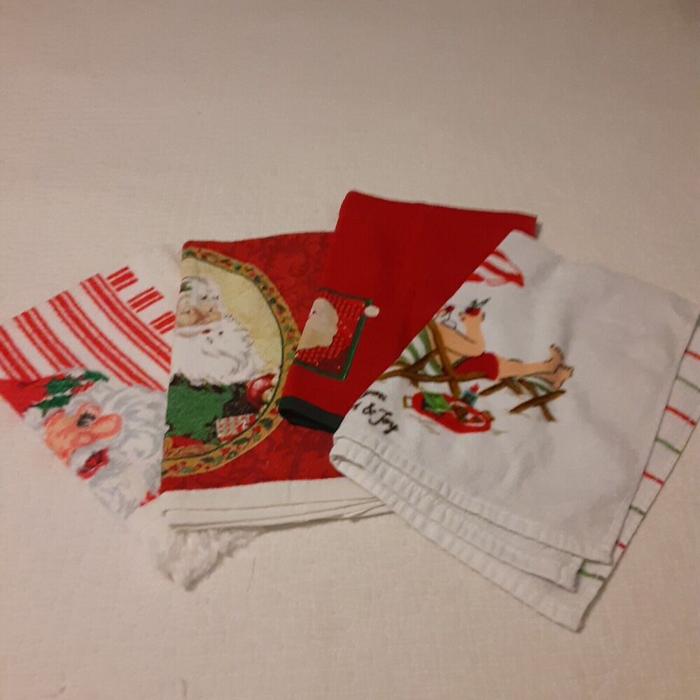 Vintage Santa Christmas Towel Collection 4 pc Cheerful